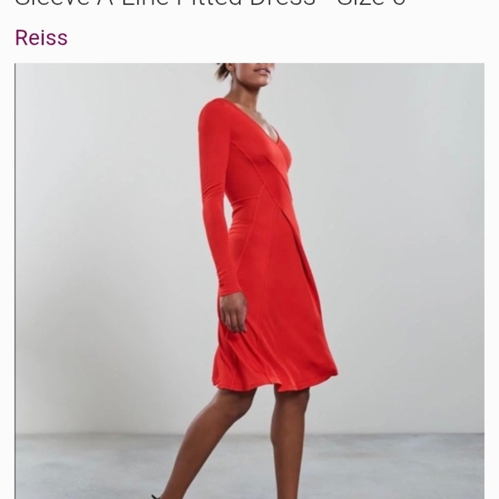 Reiss Vibrant Red Long-Sleeve A-Line Dress